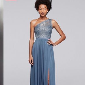 David’s Bridal Long Chiffon and Lace One Shoulder